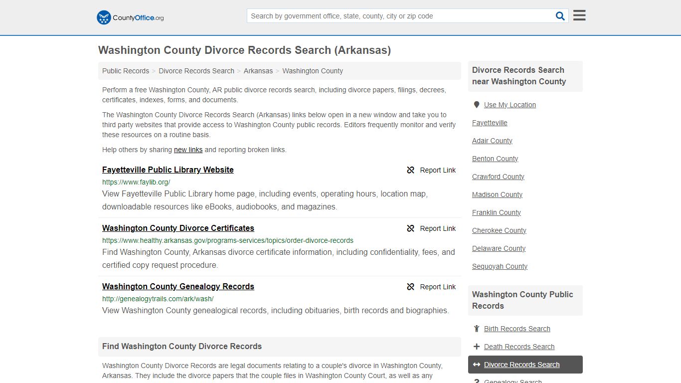 Washington County Divorce Records Search (Arkansas) - County Office