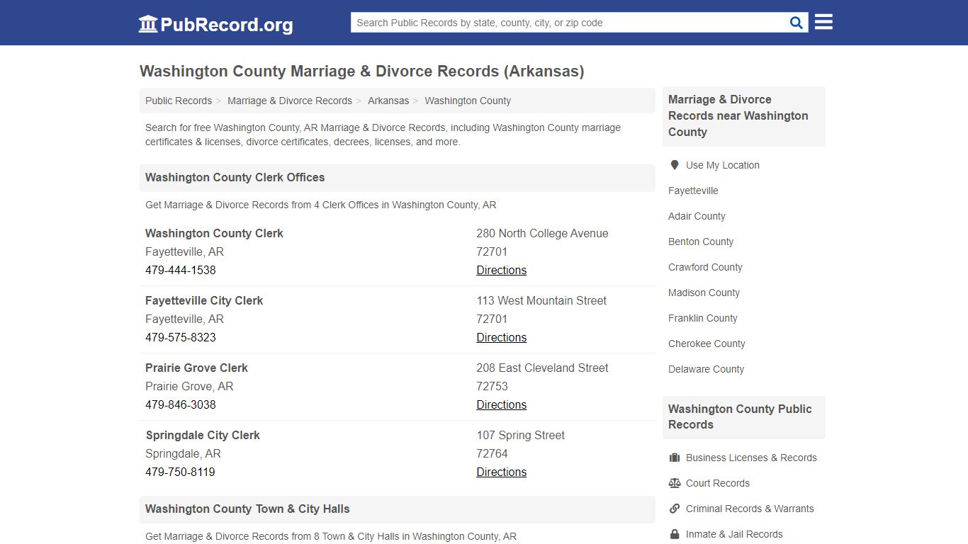 Washington County Marriage & Divorce Records (Arkansas)